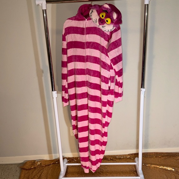 Alice in Wonderland Pink Striped Chesire Cat Onesie with Hood and Tail - Picture 3 of 5